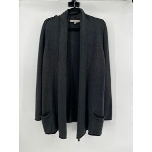 CURRENT AFFAIR Women's Charcoal Gray Open Front Knit Cardigan Sweater Sz L wool